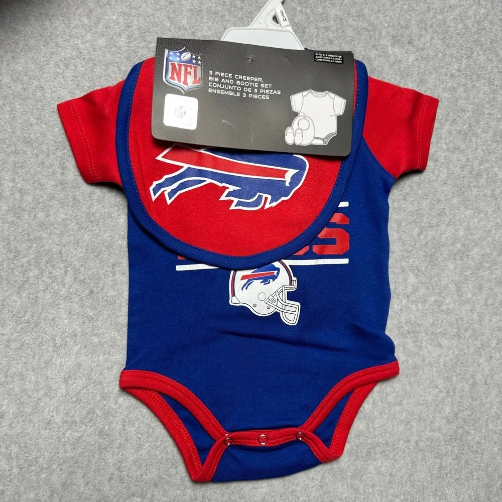 NFL Buffalo Bills Baby 0-3M Creeper Bib Bootie Set Royal Blue Red NEW